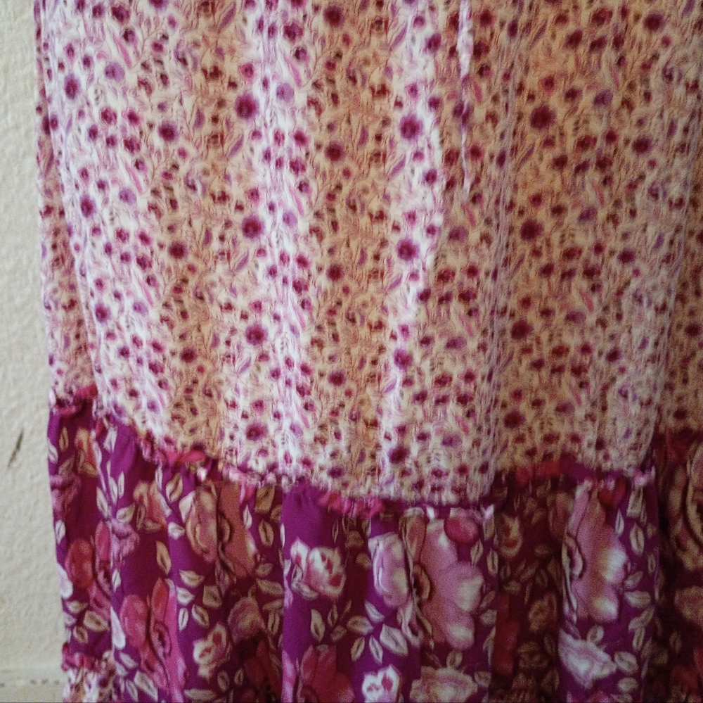 Free People Floral Pink Long Maxi Skirt S 4 6 Tiered Ruffle Boho - Picture 4 of 9